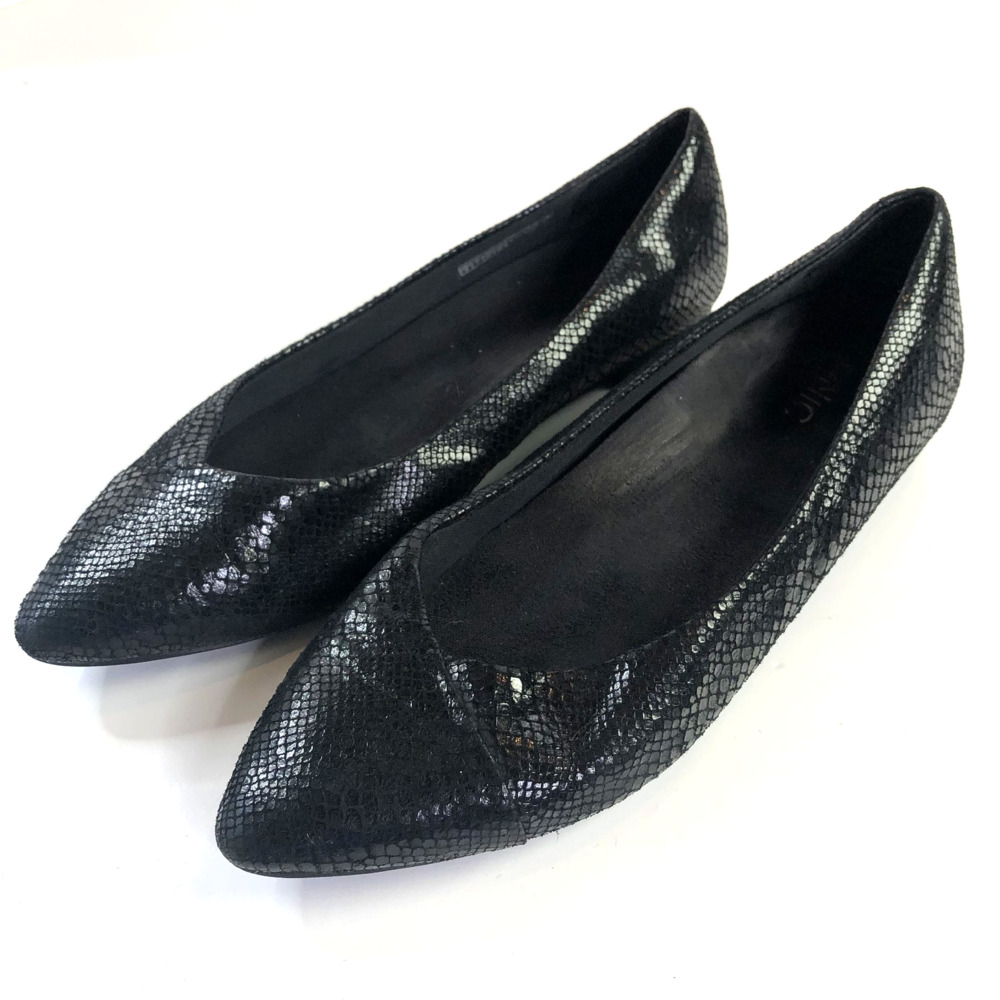 Vionic Caballo Black Snakeskin Embossed Leather Pointed Toe Flats Women 9